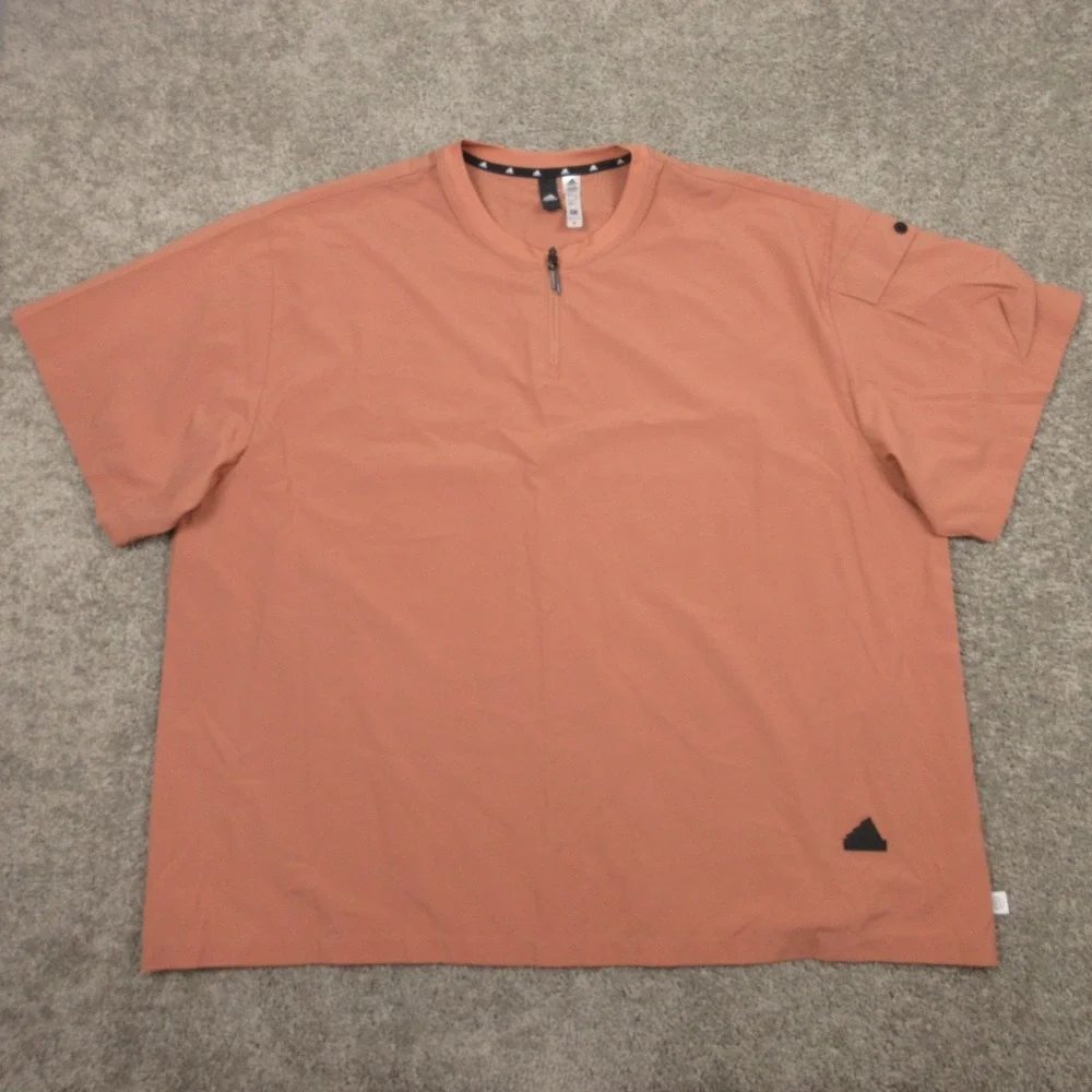 Adidas Jacket Mens 2XL Orange Short Sleeve 1/4 Zip Pullover Windbreaker Warmup